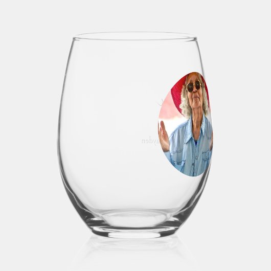 写真と文字 パーソナライズされた ステムなしワイングラス (右)