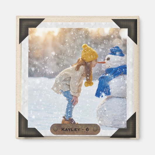 写真と文字 |ヴィンテージフォトアルバムのコーナー マグネット (正面)