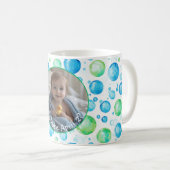 写真と文字、青、緑、白C557ベビー写真 コーヒーマグカップ (正面右)