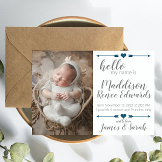 写真と新生児の誕生のお知らせ 招待状