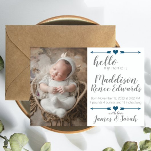 写真と新生児の誕生のお知らせ 招待状