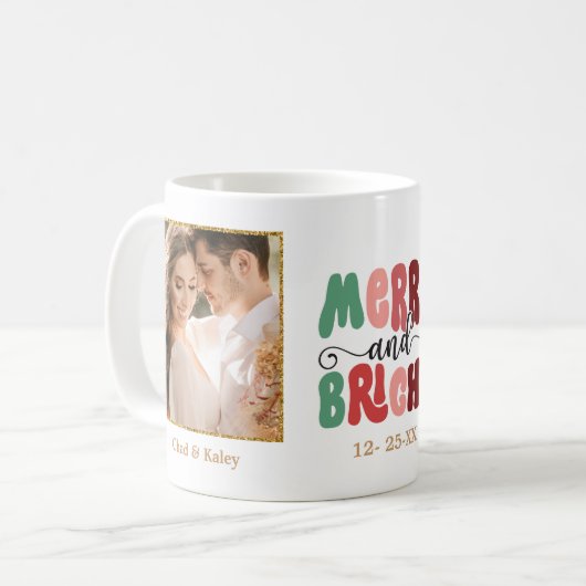 写真と明るいメリークリスマスの追加 コーヒーマグカップ (正面左)