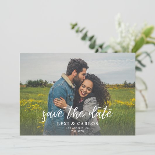 写真と書道2A明るい水平の日付を保存 招待状 (スタンド正面)