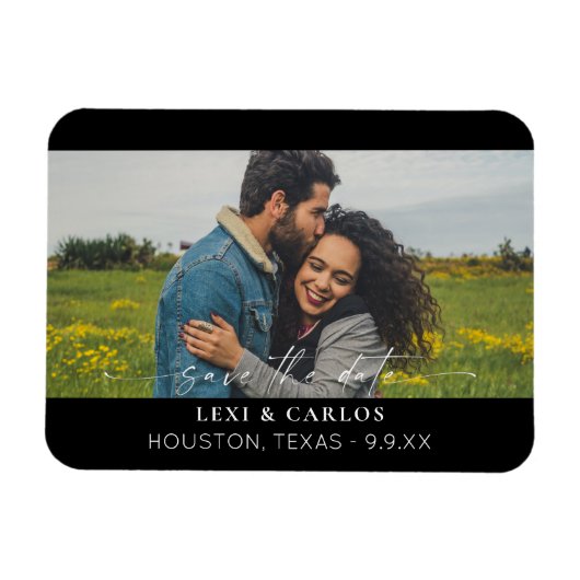 写真と書道3モダン日付の保存 マグネット (横)