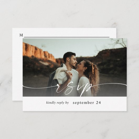 写真と書道3横モダンW食事RSVP 出欠カード (正面/裏面)