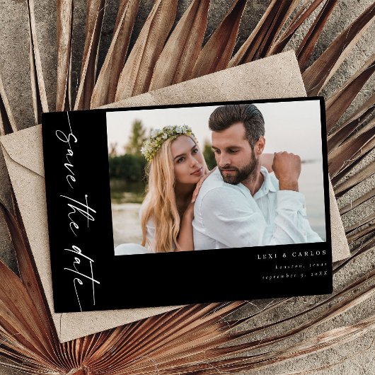 写真と書道4 Horizモダン日付を保存 招待状