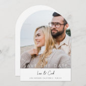 写真と書道5 Vモダン日付の円弧を保存 招待状 (正面/裏面)