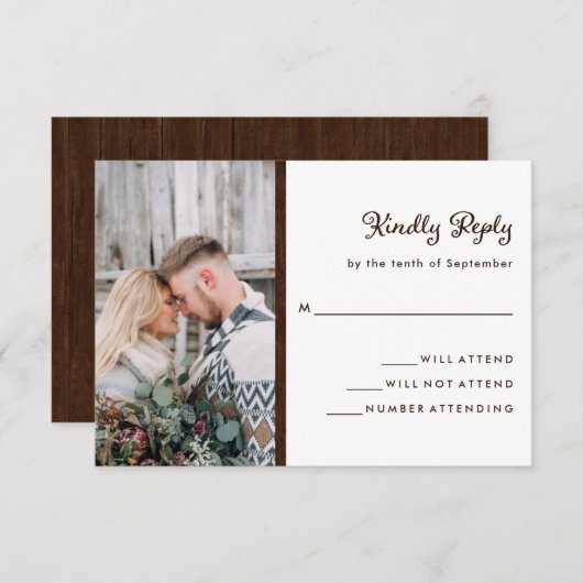 写真と木のよ素朴うな感じ|結婚’s 出欠カード (正面/裏面)