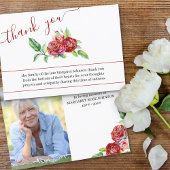 写真と水彩赤いバラの葬儀 サンキューカード