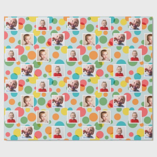 写真と水玉模様ボーイズ誕生日 ラッピングペーパー (フラット)