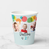 写真と水玉模様少年の誕生日パーティー 紙コップ (正面)