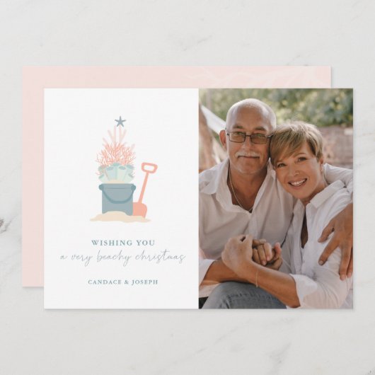 写真と海岸海辺クリスマスカード (正面/裏面)