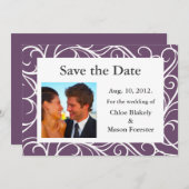 写真と渦巻き形の日付を保存（紫） セーブザデート (正面/裏面)