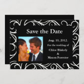 写真と渦巻き形の日付を保存(黒) セーブザデート (正面/裏面)