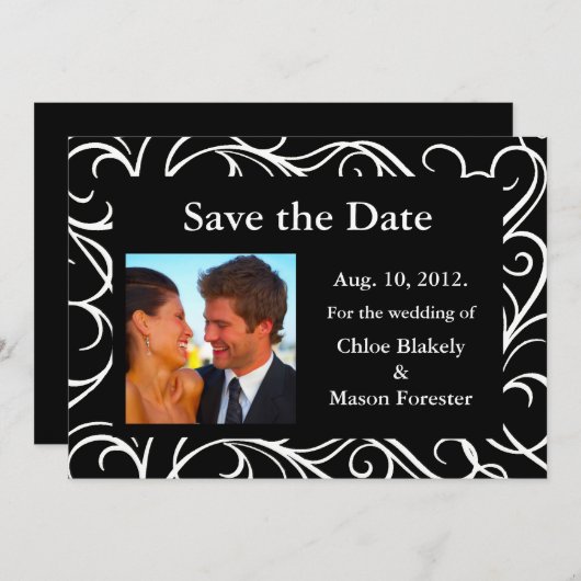 写真と渦巻き形の日付を保存(黒) セーブザデート (正面/裏面)