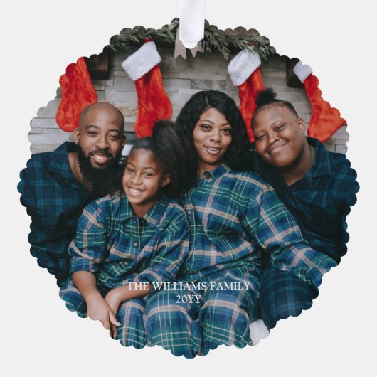 写真と渦巻形の一緒に楽しいクリスマスの雪片 オーナメントカード (裏面)