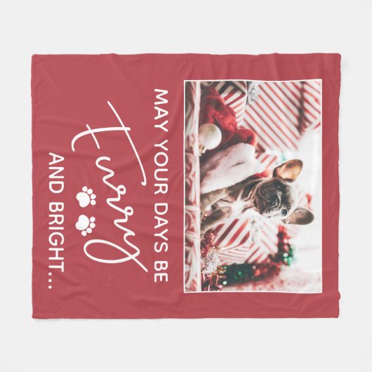 写真と白い前足の毛皮のクリスマスレッド フリースブランケット (正面(横))