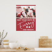 写真と白い前足の毛皮のクリスマスレッド ポスター (キッチン)