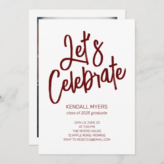 写真と祝一緒にパーティーを卒業 招待状 (正面/裏面)