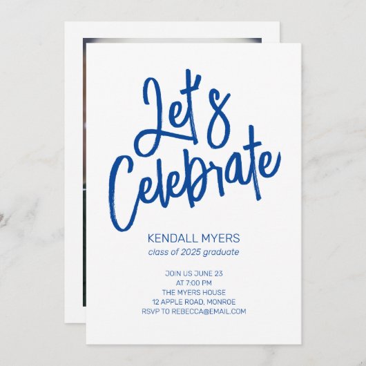 写真と祝一緒にパーティーを卒業 招待状 (正面/裏面)