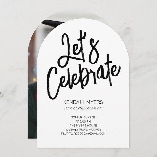 写真と祝一緒にパーティーを卒業 招待状 (正面/裏面)
