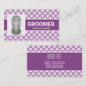 写真と紫と白の手 – 犬のトリマー 名刺 (正面/裏面)