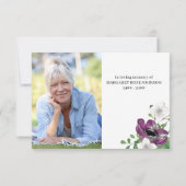 写真と紫の花葬儀サンキューカード サンキューカード (裏面)