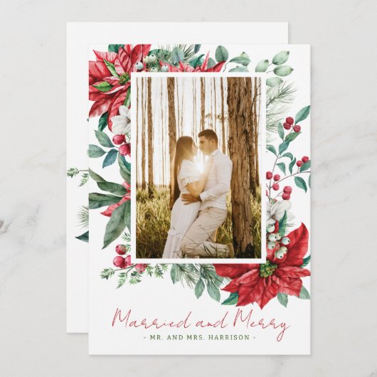 写真と結婚したホリデーメリークリスマスカード シーズンカード (正面/裏面)