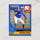 写真と統計を含む青い野球トレーディングカード コーリングカード (正面)