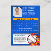 写真と統計を含む青い野球トレーディングカード コーリングカード (裏面)