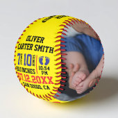 写真と統計カスタム付きベビー誕生のお知らせ ソフトボール