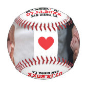 写真と統計カスタム付きベビー誕生のお知らせ 野球ボール (裏面)