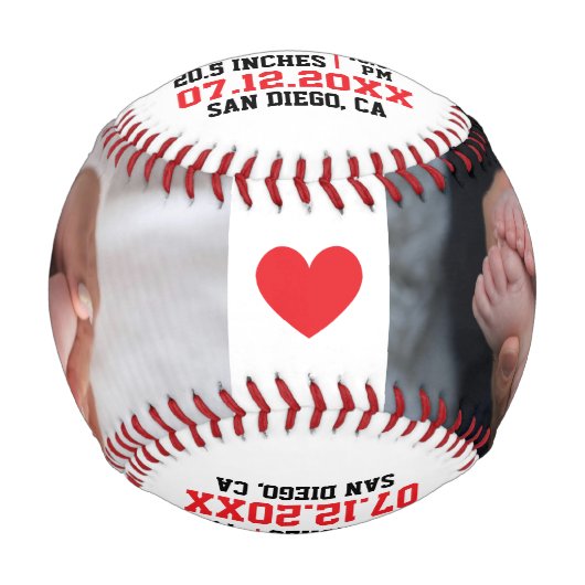 写真と統計カスタム付きベビー誕生のお知らせ 野球ボール (裏面)