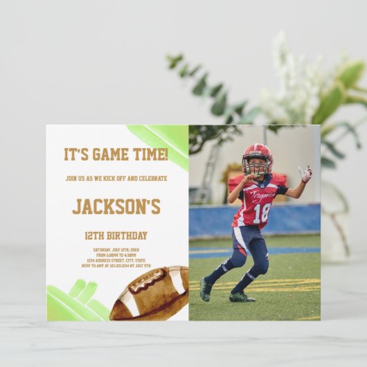 写真と緑のサッカー招待状 招待状 (スタンド正面)