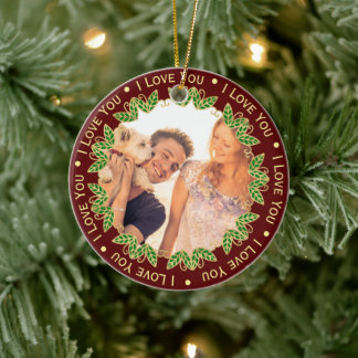 写真と編集可能文字 |赤エレガントと金ゴールド セラミックオーナメント