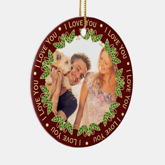 写真と編集可能文字 |赤エレガントと金ゴールド セラミックオーナメント (右)