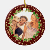 写真と編集可能文字 |赤エレガントと金ゴールド セラミックオーナメント (正面)