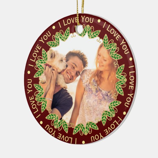 写真と編集可能文字 |赤エレガントと金ゴールド セラミックオーナメント (左)