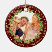 写真と編集可能文字 |赤エレガントと金ゴールド セラミックオーナメント (裏面)