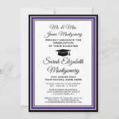 写真と親の名前の紫と白の卒業 招待状 (正面)