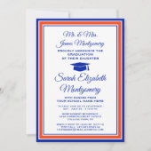 写真と親の名前オレンジブルー卒業パーティー 招待状 (正面)