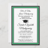写真と親の名前グリーン白黒卒業 招待状 (正面)