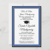 写真と親の名前王室のブルーホワイト卒業 招待状 (正面)