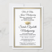 写真と親の名前金ゴールド白卒業パーティー 招待状 (正面)