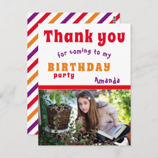 写真と誕生日カードありがとう ポストカード (正面/裏面)