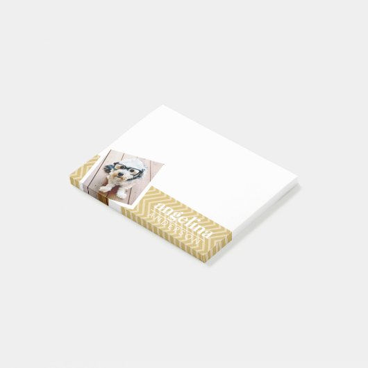 写真と金ゴールドシェブロン模様と名前をカスタムする ポストイット (アングル)
