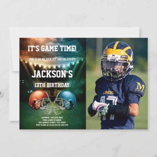 写真と青vs赤サッカー招待状 招待状 (正面)