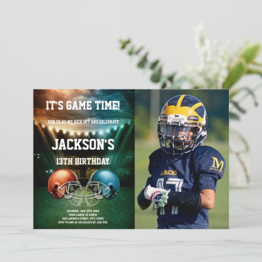 写真と青vs赤サッカー招待状 招待状 (スタンド正面)