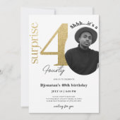 写真と驚きの40番目の金ゴールド誕生日招待状 招待状 (正面)