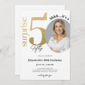 写真と驚きの50番目の金ゴールド誕生日招待状 招待状 (正面/裏面)